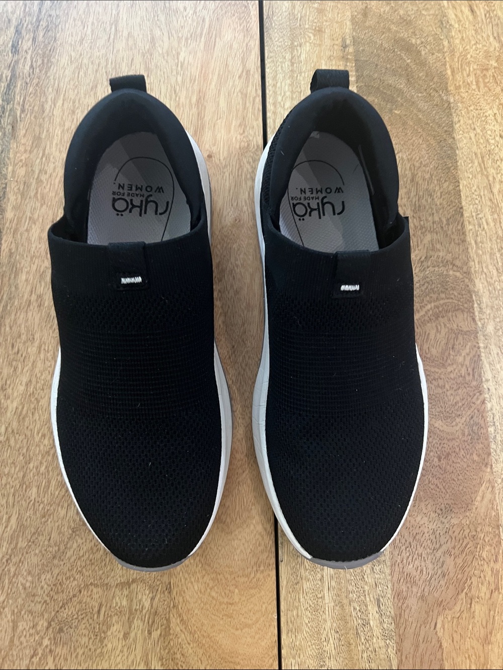 Ryka Black Knit Slip-On Loafers with White Sole - 9.5 Womens
